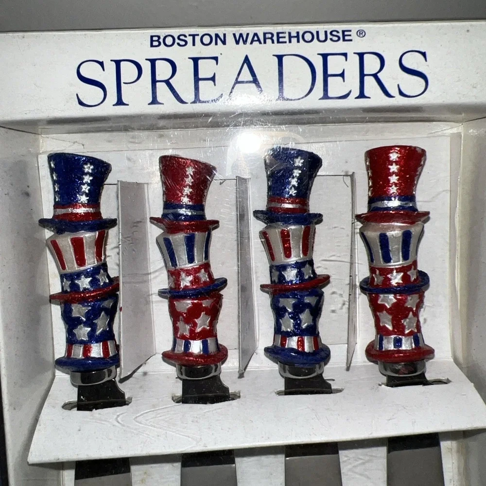 Vintage BOSTON WAREHOUSE Uncle Sam Hat Cheese Spreaders Set of 4 July 4th Decor